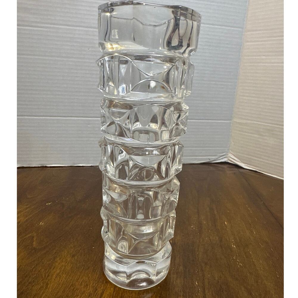 Vintage Cristal D'Arques Durand Heavy Crystal Optic Block Spring Vase 8.5"